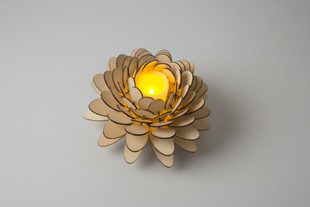 A Lotus Flower Wooden Candle Holder
