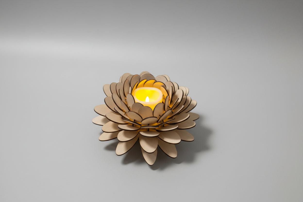 A Lotus Flower Wooden Candle Holder