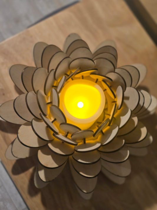 A Lotus Flower Wooden Candle Holder