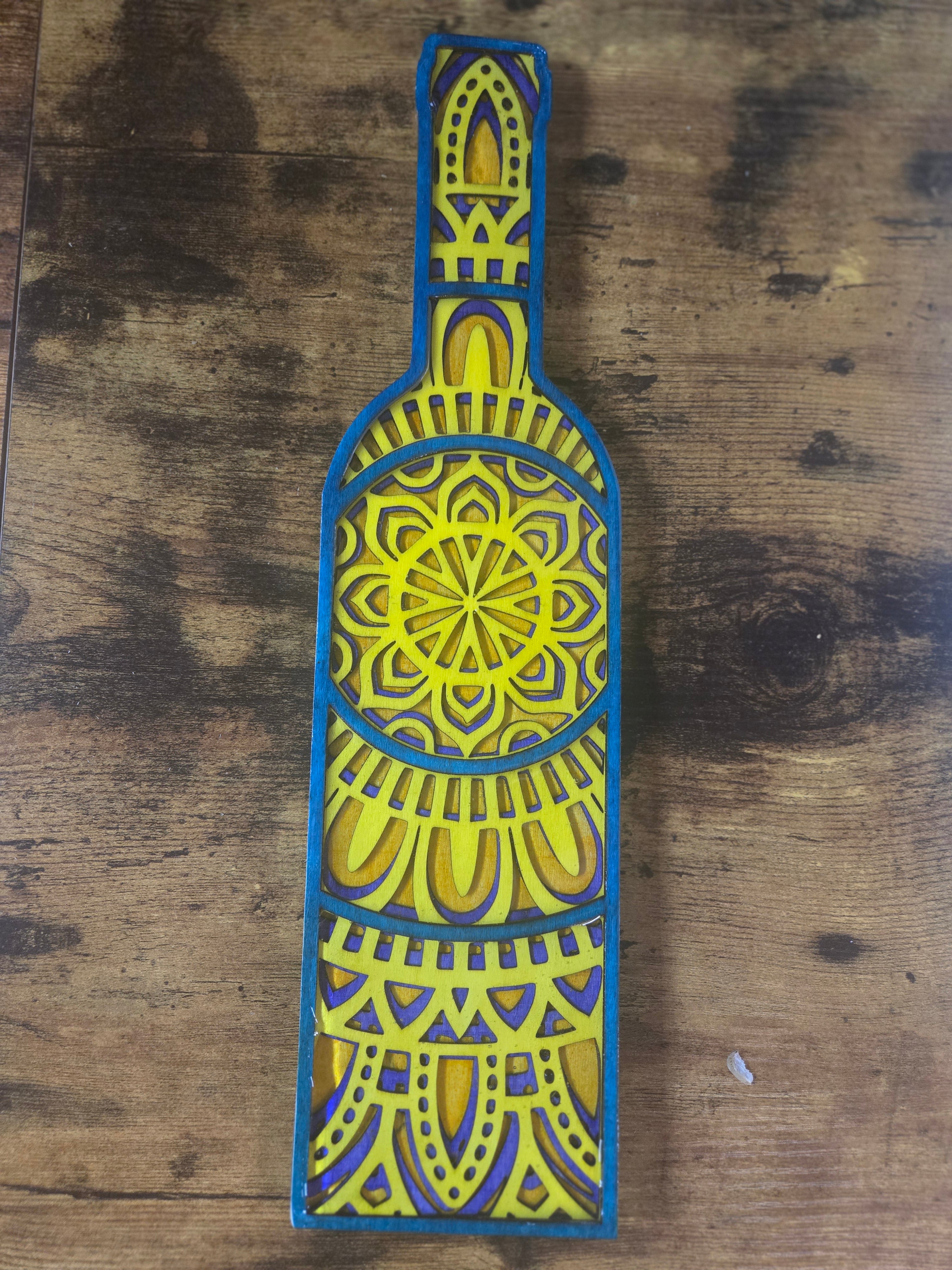 Layered Mandala Wine Bottle