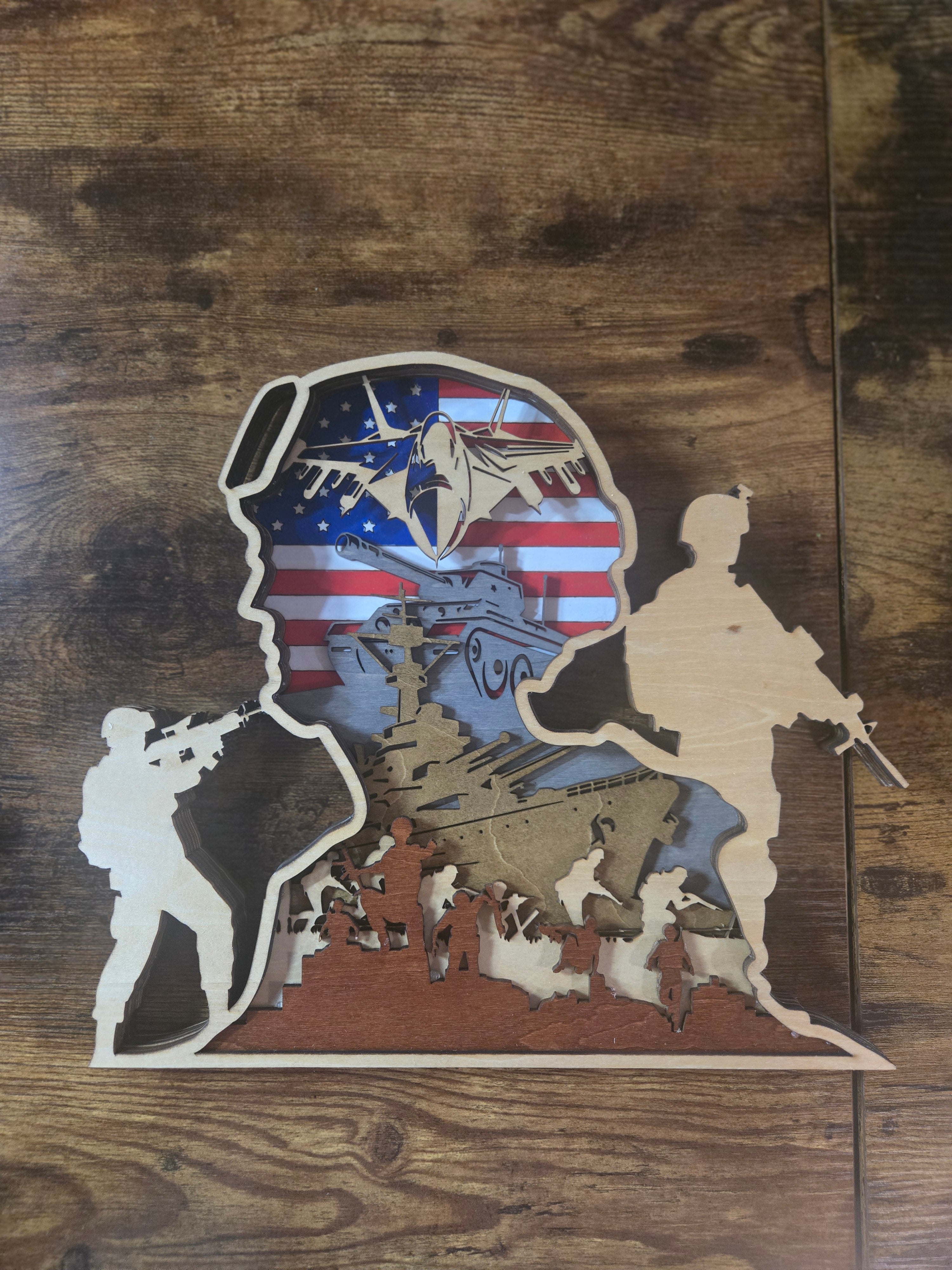 Layered Patriotic Military Tribute Wall Art