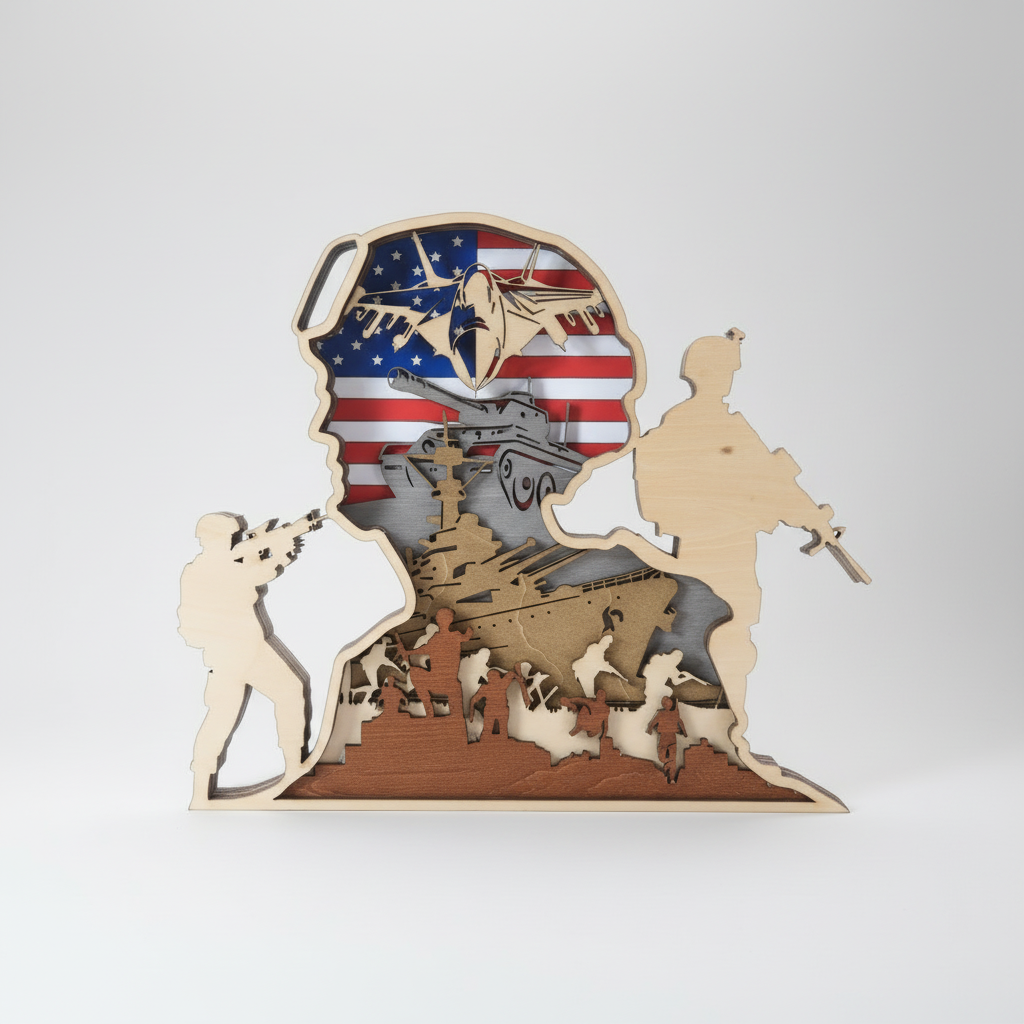 Layered Patriotic Military Tribute Wall Art